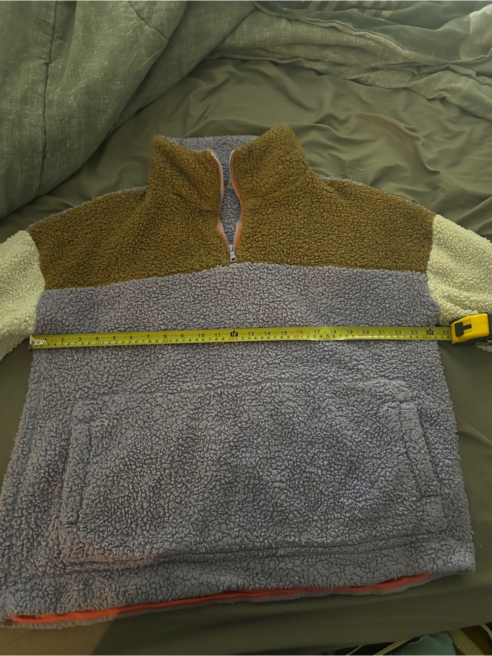 Cozy Fleeze Colorblock Sherpa Quarter-Zip Pullover - Lavender/Brown/Cream - Picture 4 of 6